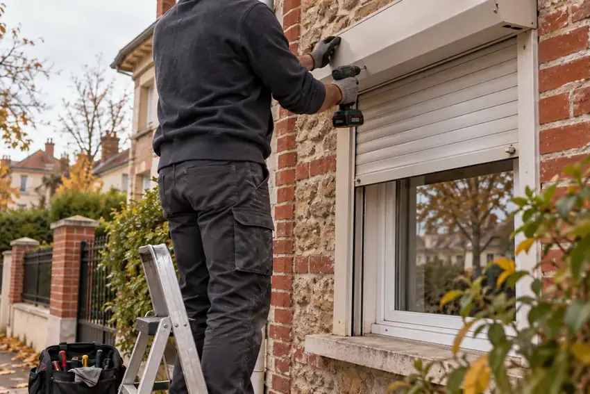 Technicien qui répare un volet roulant